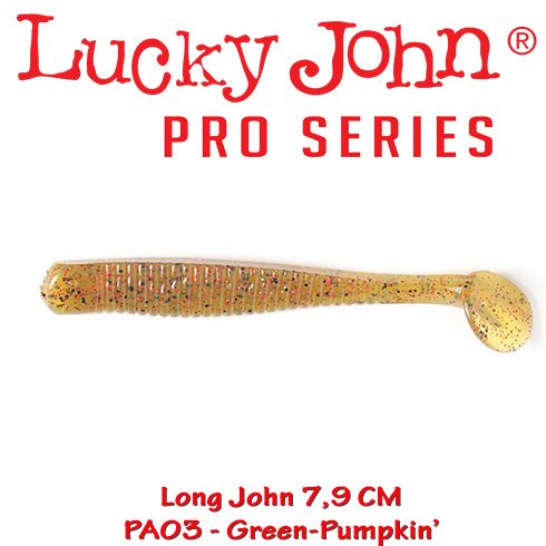 Shad Lucky John Long John 7.9 cm, culoare Green Pumpkin - 8 buc/plic