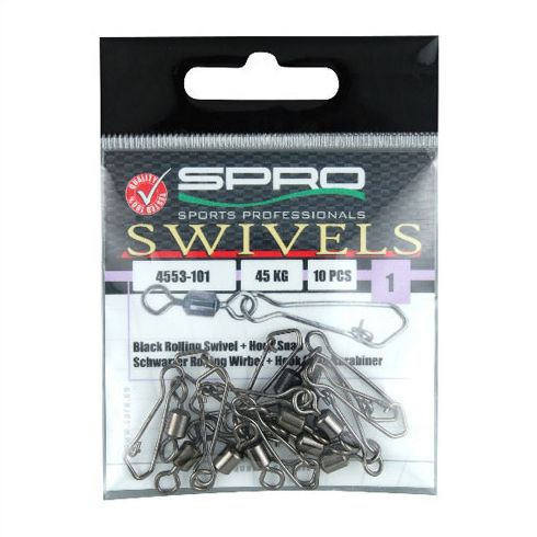 Agrafe + Varteje Spro Black Rolling Swivel with Hook Snap nr 6/20kg