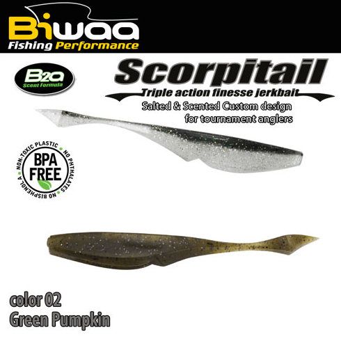 Shad Biwaa Scorpitail 10cm, culoare Green Pumpkin