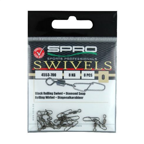 Agrafe + Varteje Spro Black Rolling Swivel with Diamond Snap nr 4/45kg
